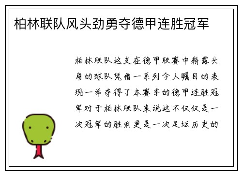 柏林联队风头劲勇夺德甲连胜冠军