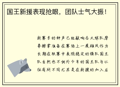 国王新援表现抢眼，团队士气大振！