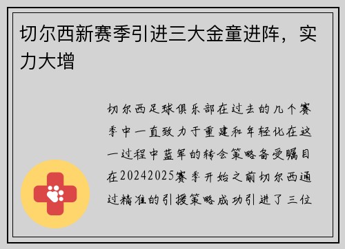 切尔西新赛季引进三大金童进阵，实力大增