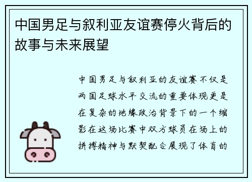 中国男足与叙利亚友谊赛停火背后的故事与未来展望