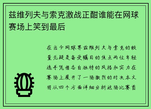 兹维列夫与索克激战正酣谁能在网球赛场上笑到最后