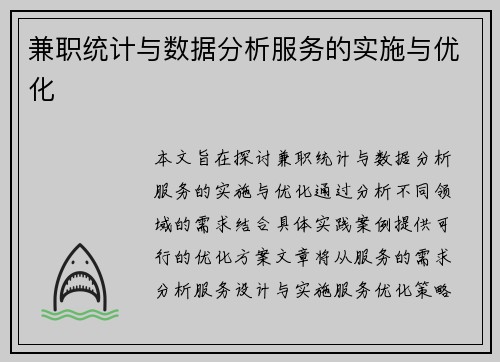 兼职统计与数据分析服务的实施与优化