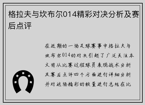 格拉夫与坎布尔014精彩对决分析及赛后点评
