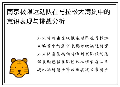 南京极限运动队在马拉松大满贯中的意识表现与挑战分析